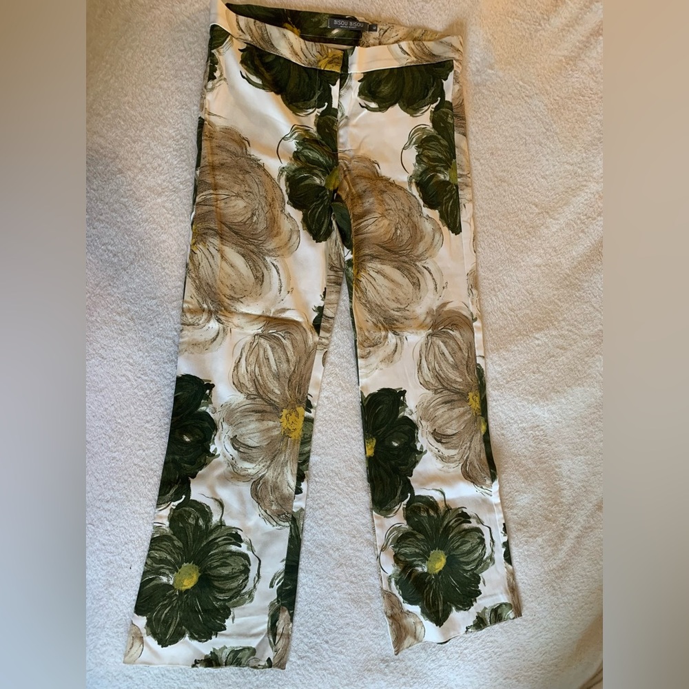 Bisou Bisou Pants Womens 6 Floral  Low Rise Flat Flat Front